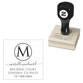 Chic Monogram White on Black Return Rücksendeadres Gummistempel