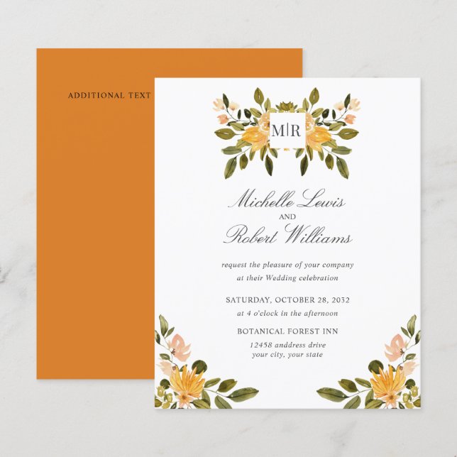 Chic Monogram Yellow Green Flororal Wedding (Vorne/Hinten)