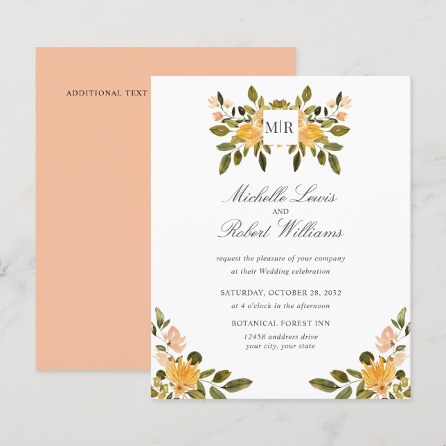 Chic Monogram Yellow Green Flororal Wedding (Vorne/Hinten)