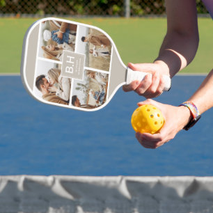 Chic Monogramm 4 Foto Collage Pickleball Schläger