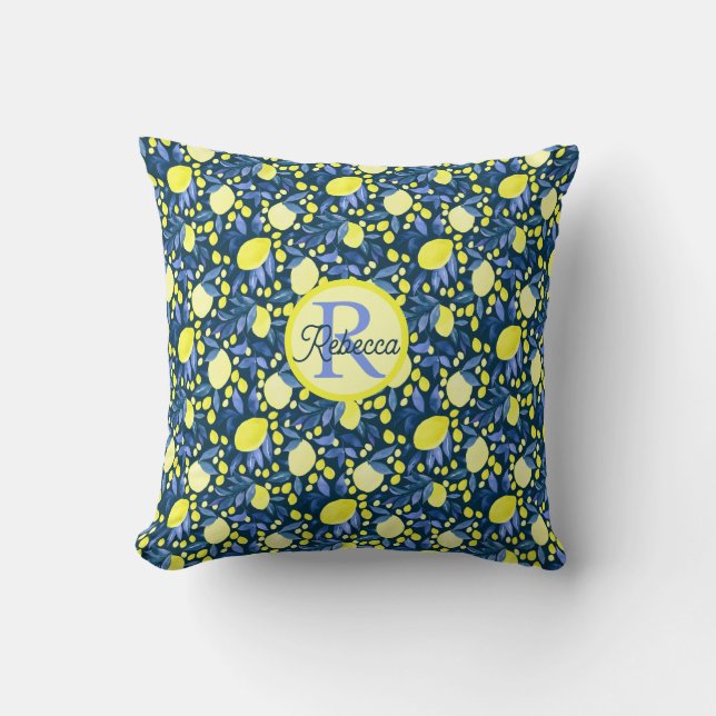 Chic Monogramm Name Rustikale Zitrusfrüchte Lemons Kissen (Vorderseite)