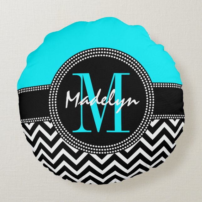 Chic-Monogramm Zickzack - M ist für Madelyn Rundes Kissen (Rückseite)
