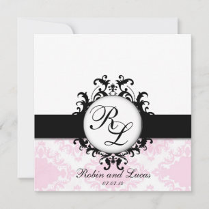 Chic Monogramme Hochzeit Einladende weiße rosa Dam Einladung