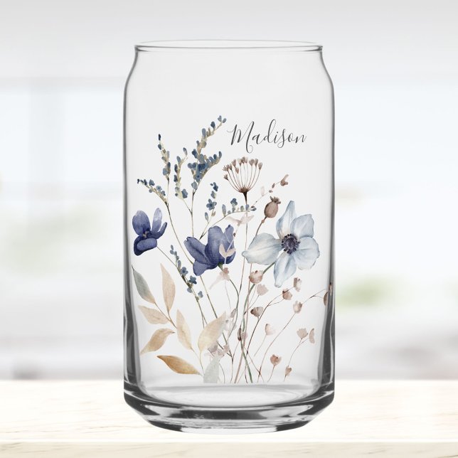 Chic Monogrammé Joli Floral Bleu Aquarelle (In situ)