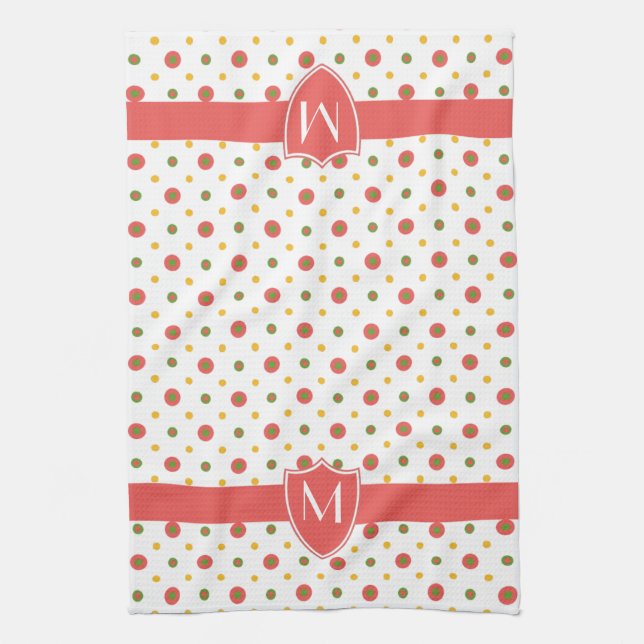 Chic Monogramme Rouge Blanc Pois Serviette de cuis (Vertical)