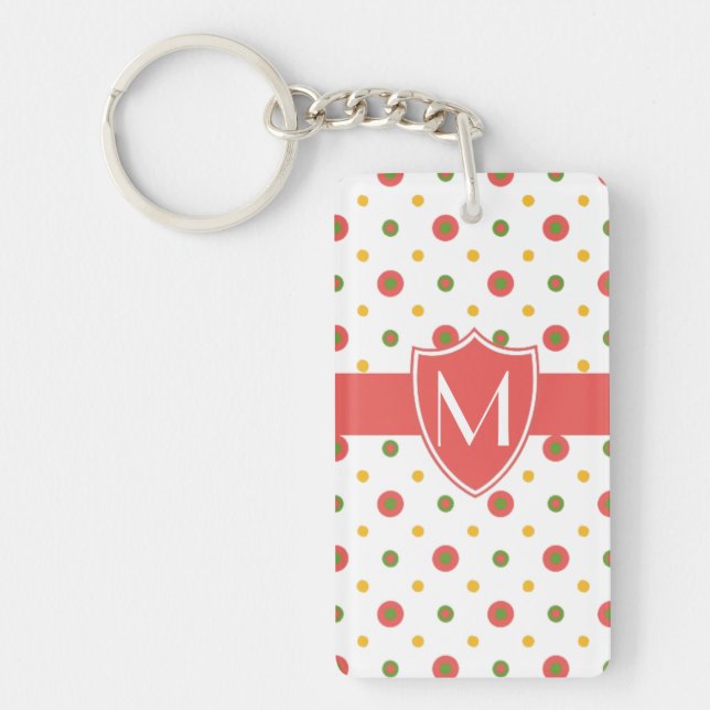 Chic Monogramme Rouge Blanc Polkas Porte - clé acr (Devant)