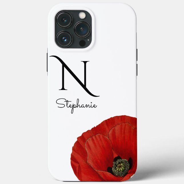 Chic Monogrammed Red Poppy sur Coque blanc-Mate (Verso)