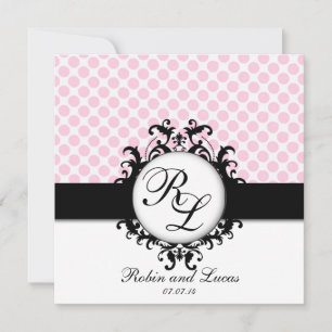 Chic Monogrammes Mariage Invitation Pois roses
