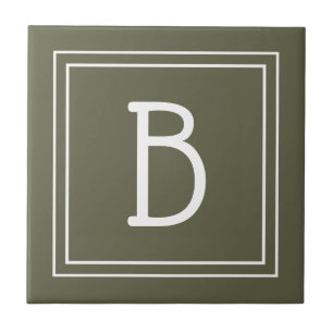 Chic monogrammiertes rustikales Grün & Weiß Initia Fliese