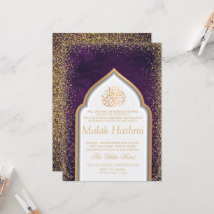 Chic Mosque Baby Girl PurpIe Islamic Aqiqa Aqeeqa Einladung