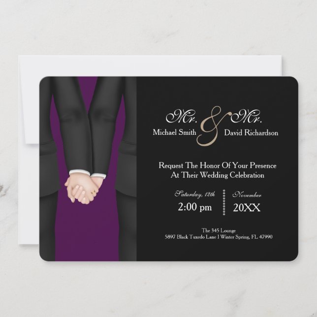 Chic Mr. & Mr. Tuxedo Couple Wedding Celebration Einladung (Vorderseite)
