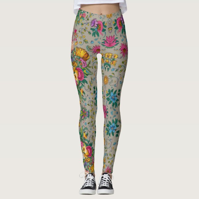 Chic Multicolor Blumenmuster Leggings (Vorderseite)