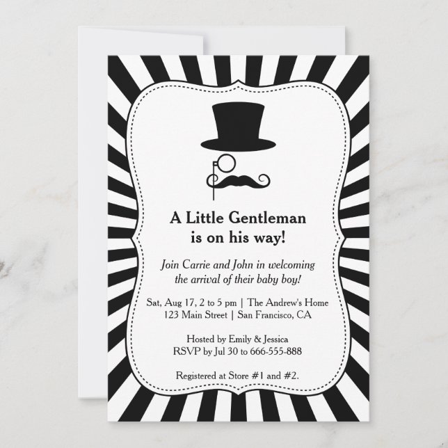 Chic Mustache Gentleman Baby-boy invitation à la d (Devant)