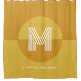 Chic Mustard Yellow Geometric Modern Monogram Duschvorhang