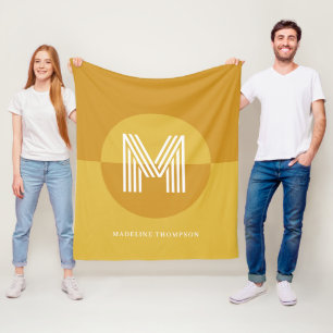 Chic Mustard Yellow Geometric Modern Monogram Fleecedecke