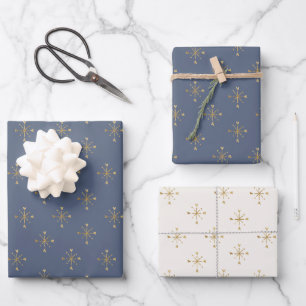 Chic Mutes Blue Ivory & Gold Star Geschenkpapier Set