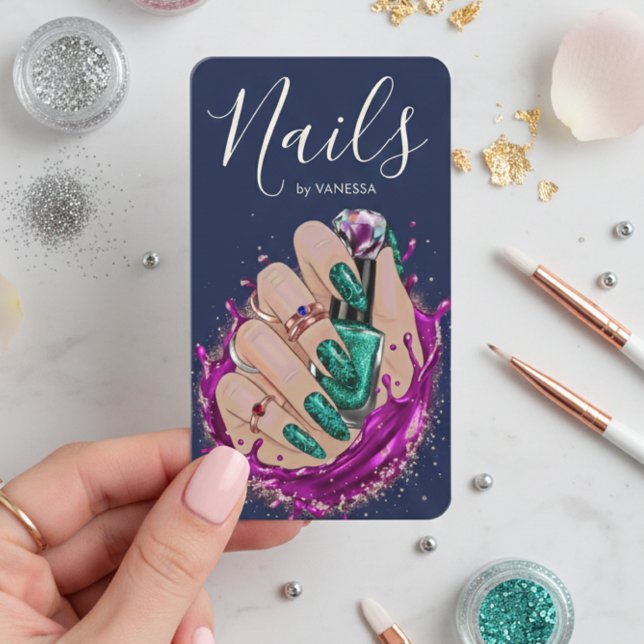 Chic Nail Art Studio Manicurist Artist Navy Blue Visitenkarte (Von Creator hochgeladen)