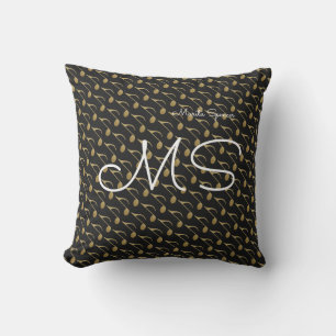 chic name & initis mit Musiknoten , schwarz Kissen