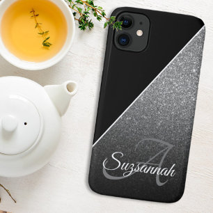 Chic Name Monogram Black Silver Glitzer Ombre Case-Mate iPhone Hülle