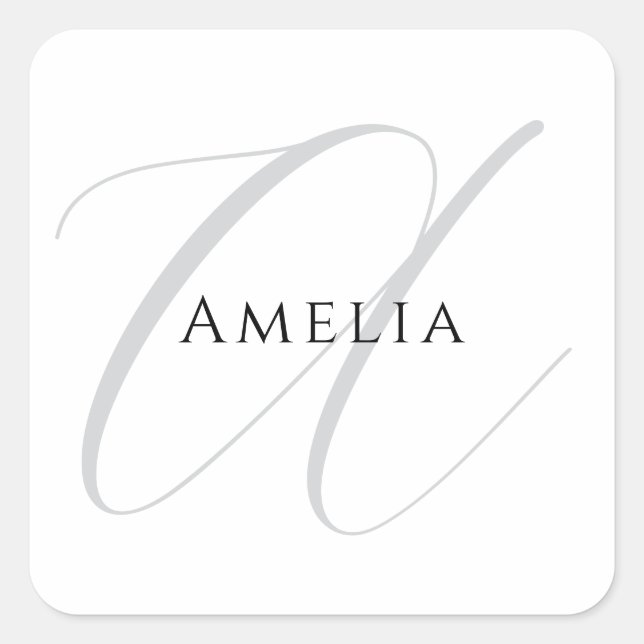 Chic Name Monogram Initial Letter Calligrafy Quadratischer Aufkleber (Vorderseite)