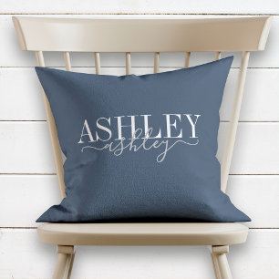 Chic Name Monogram Navy Blue Gray Elegant Kissen