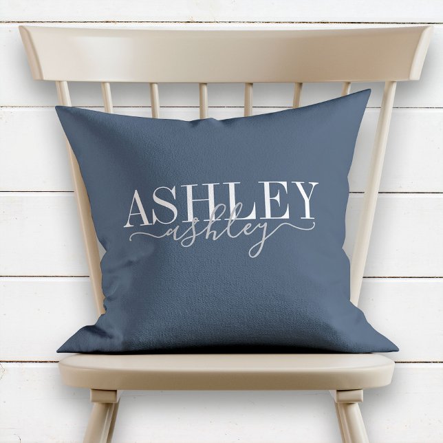 Chic Name Monogram Navy Blue Gray Elegant Kissen (Von Creator hochgeladen)