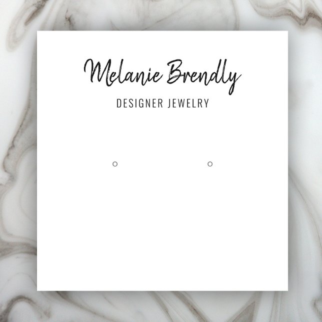 Chic Name Schwarz-weiß Jewelier Ohrring Display Quadratische Visitenkarte (Personalize Your Name in Handwritten Style.)