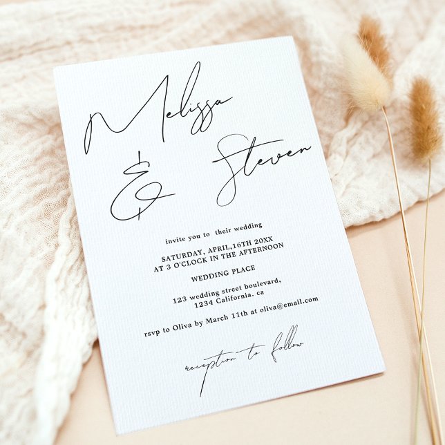 Chic Names Skript Kalligrafie schwarze Hochzeit Einladung (Chic names script calligraphy black wedding invitation)