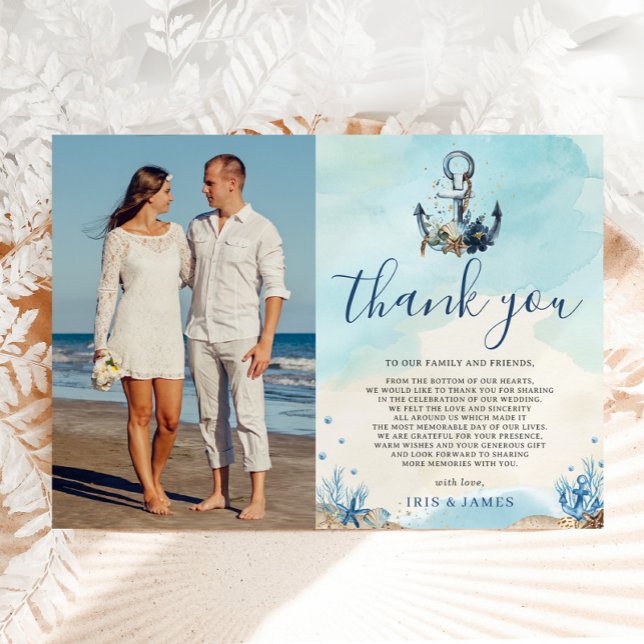 Chic Nautical Anchor Beach Modern Wedding Foto Dankeskarte (Von Creator hochgeladen)