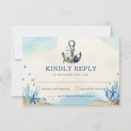 Chic Nautical Anchor Beach Moderne Hochzeit RSVP Karte