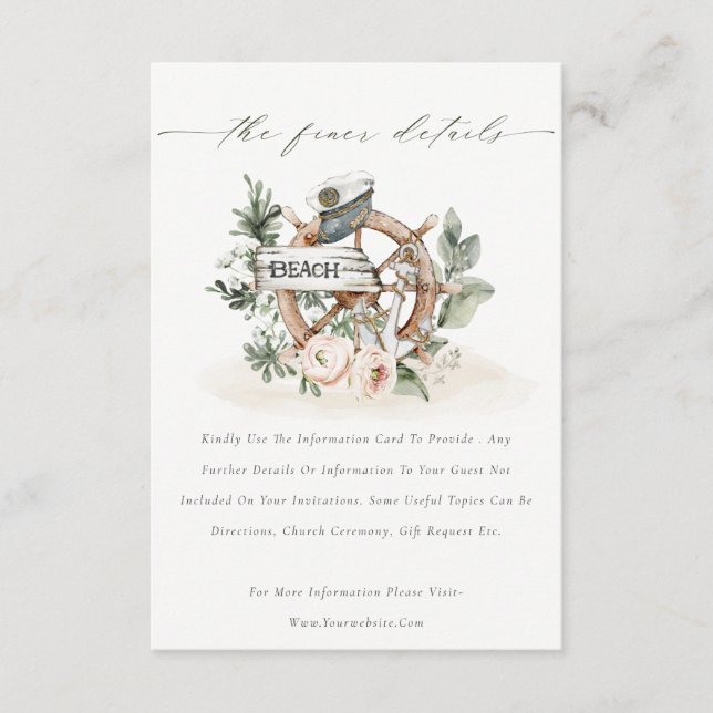 Chic Nautical Anchor Wheel Floral Wedding Details Begleitkarte (Vorderseite)