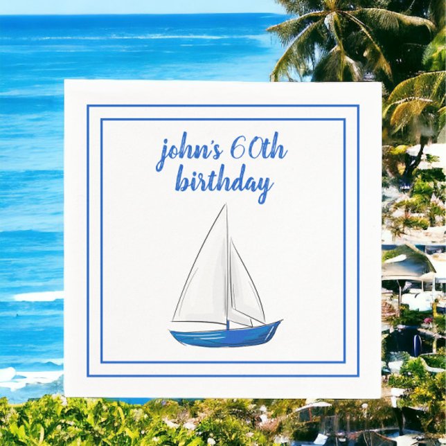 Chic Nautical Blue Ship Cocktail Party Serviette (Von Creator hochgeladen)