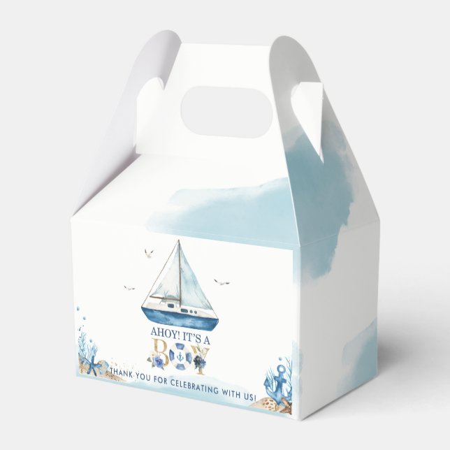 Chic Nautical Boat Ahoy Es ist ein Baby-Duschkabin Geschenkschachtel (Rückseite)