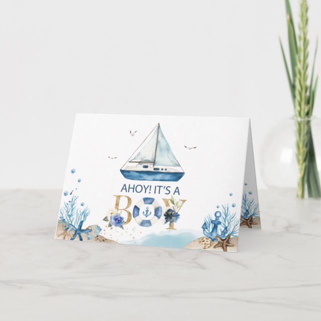 Chic Nautical Boat Ahoy Es ist eine Baby-Dusche Dankeskarte (Vorderseite)