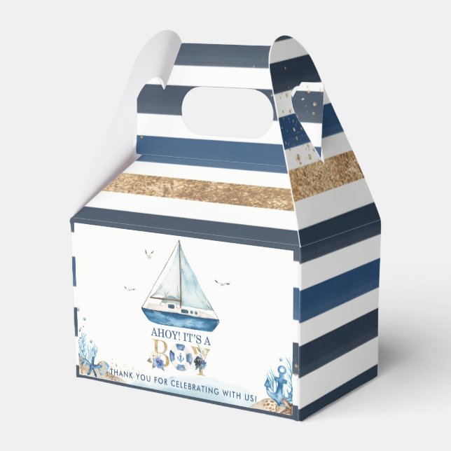 Chic Nautical Boat Ahoy Es ist eine Baby-Dusche Geschenkschachtel (Rückseite)