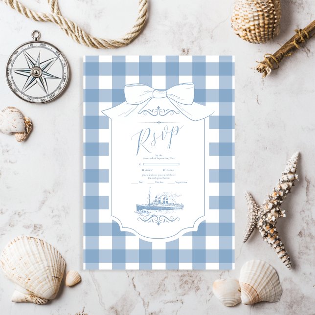 Chic Nautical Coquette Bow Wedding RSVP Karte (Von Creator hochgeladen)