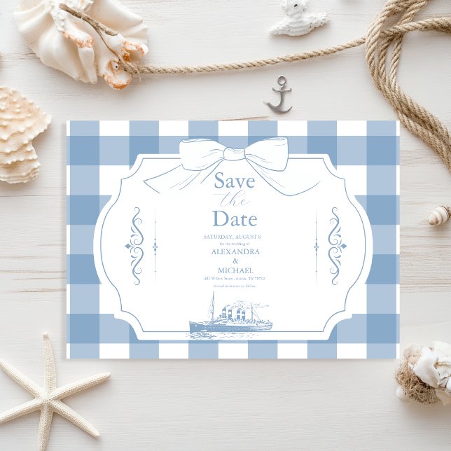 Chic Nautical Coquette Bow Wedding Save The Date (Von Creator hochgeladen)