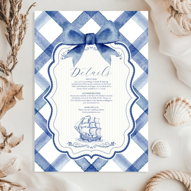 Chic Nautical Navy Blue Bow Wedding Begleitkarte (Von Creator hochgeladen)