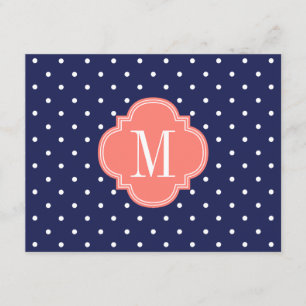 Chic Nautical Navy Polka Dots Coral Personalisiert Einladung