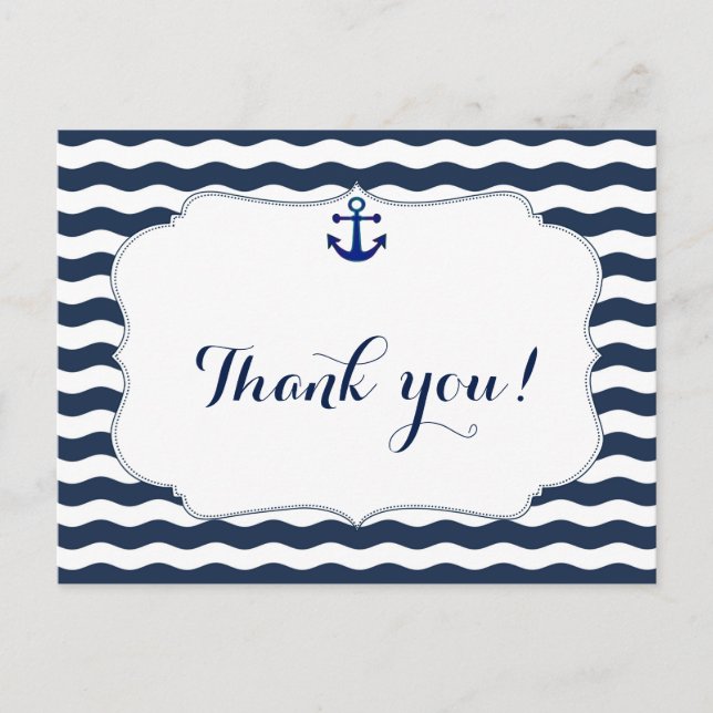 Chic Nautical Navy Waves Wedding Vielen Dank Postkarte (Vorderseite)
