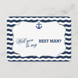 Chic Nautical Navy Wellen Anker SEI MEIN TRAUZEUGE Einladung