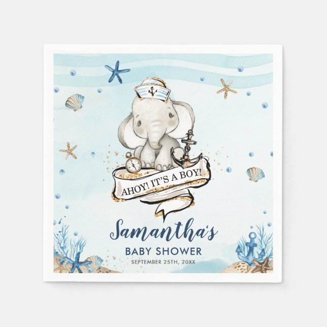 Chic Nautical Niedlich Elephant Boy Baby Dusche Serviette (Vorderseite)