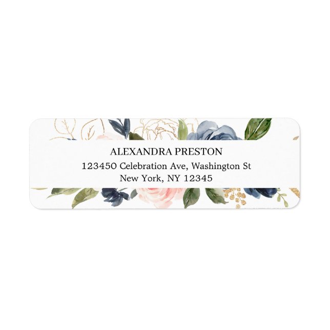 Chic Navy Blue and Blush Pink Floral Wedding Label (Vorne)