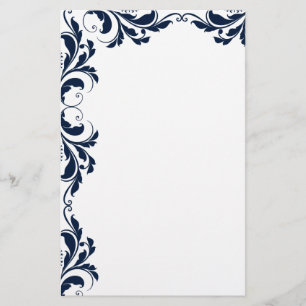 Chic Navy Blue Damask Plain papeterie
