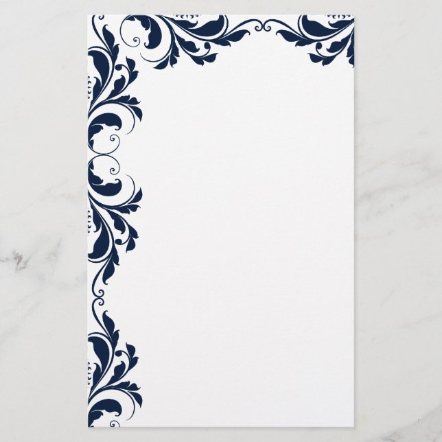Chic Navy Blue Damask Plain papeterie (Devant)