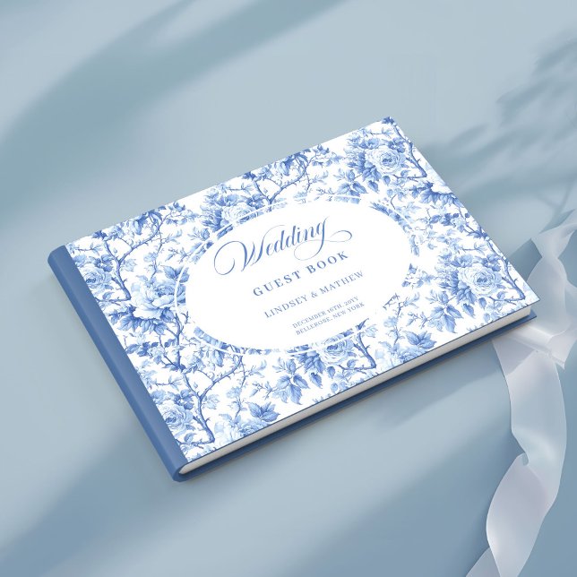 Chic Navy Blue Floral Toile Roses Guest Book Gästebuch (Chic Navy Blue Floral Toile Roses Guest Book)