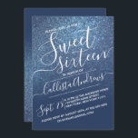 Chic Navy Blue Funkelnd Glitzer Ombre Sweet 16 Einladung<br><div class="desc">Diese elegante, mädchenhafte und schicke 16 . Geburtstag-Geburtstagsfeier ist perfekt für das trendige und stilvolle junge Teenager-Mädchen. Es zeigt ein Imitat, das mit dem blauen funkelnd Glitzer und dem Farbverlaufsverlauf in marineblauer Farbe bedruckt ist, mit einer individuellen, kursiven Schriftzeichen-Einstellung. Es ist eine glamouröse, feminine, einfache und einzigartige Touch auf einem...</div>