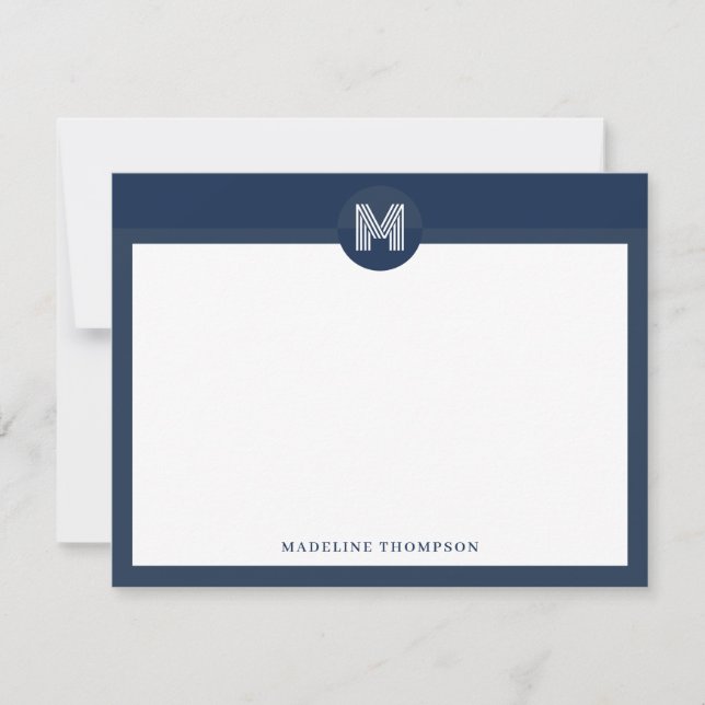 Chic Navy Blue Geometric Modern Monogram Mitteilungskarte (Vorderseite)