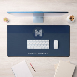 Chic Navy Blue Geometric Modern Monogram Schreibtischunterlage
