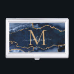 Chic Navy Blue Gold Agate Geode Feminine Monogram Visitenkarten Dose<br><div class="desc">Modern Glam Navy Blue Gold Glitzer Sparkle Agate Geode Gemstone Elegant Feminine Monogram Script Name Business Card Fälle</div>
